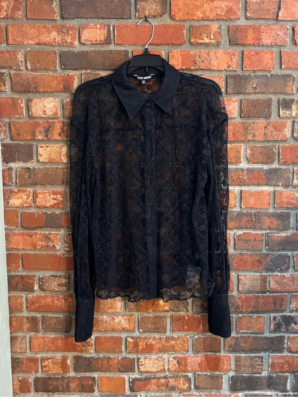 Steve Madden womens Dawson sheer lace button up top black M
